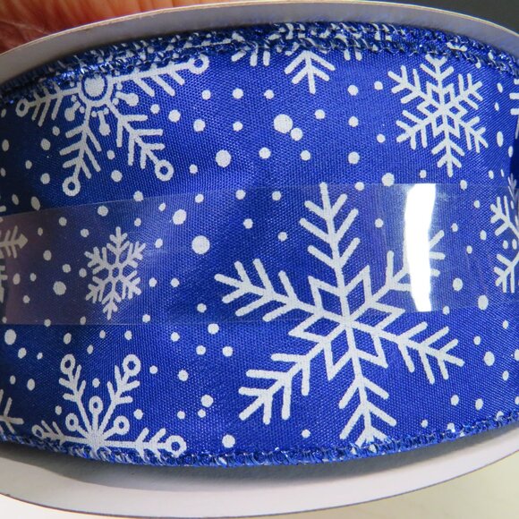 royal blue snowflake wired ribbon 2 1/2 inches wide 80 feet - Picture 1 of 4